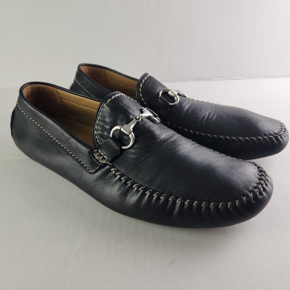 Robert Zur Loafers Mens 11M Black Leather Bit Driver Moccasin Whipstitch Slip On